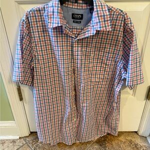 Chaps Men's Blue and Pink Plaid Shirt